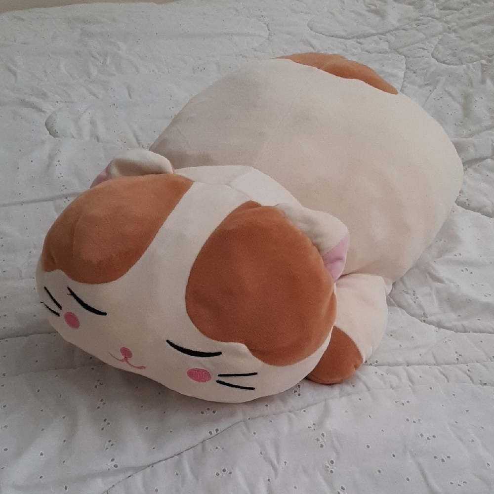 Plush Cat Pillow Soft Cream and Brown